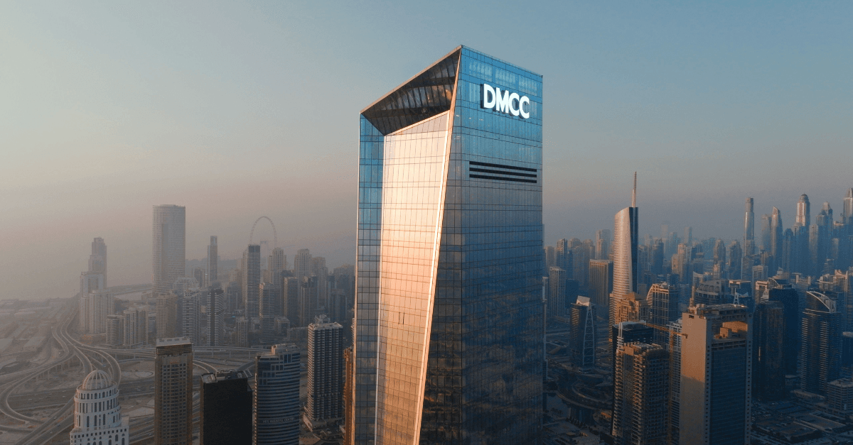 DMCC tower rising above the Dubai skyline, headquarters of the Dubai Multi Commodities Centre, the GCC's principal commodity free zone