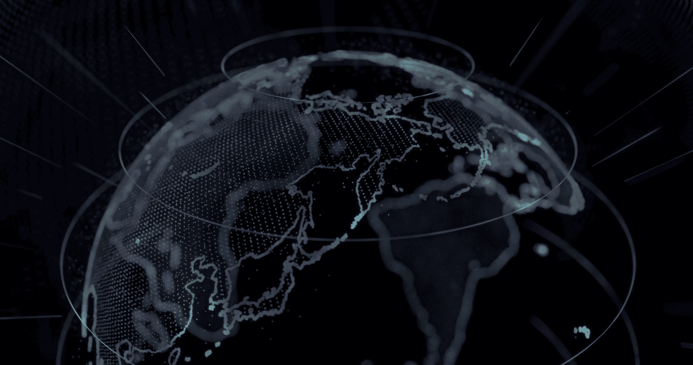 A dark globe rendered in points of light, encircled by orbital rings representing the cross-border payments